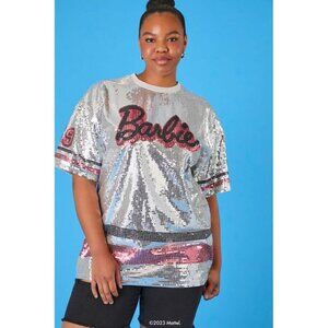 Forever 21 Barbie Collection Plus Size Metallic Silver Sequin Tee T-Shirt Top 4X